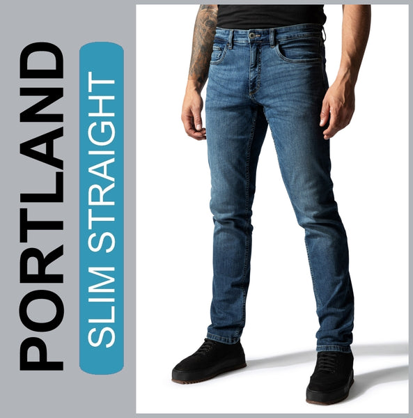 HERO PORTLAND | Mid Blue Used | Stretch Jeans Hose | Slim Straight Fit | HERREN | NEU!