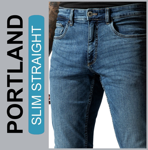 HERO PORTLAND | Mid Blue Used | Stretch Jeans Hose | Slim Straight Fit | HERREN | NEU!