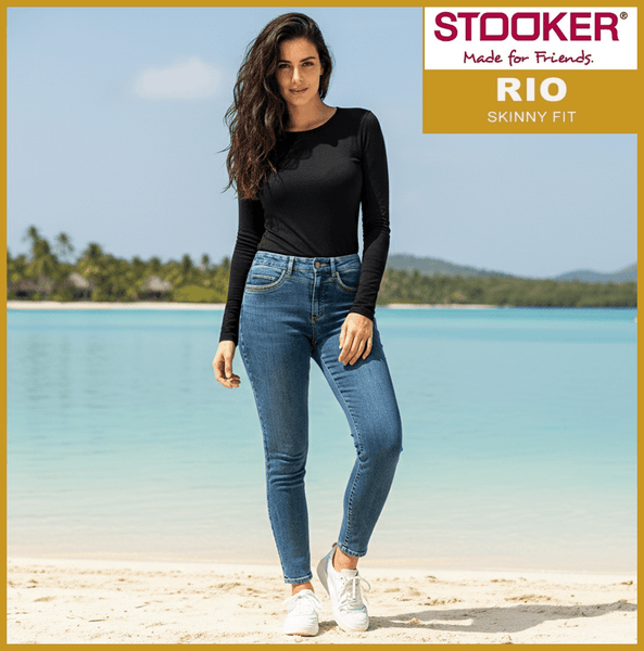 STOOKER RIO | Authentic blue wash | Stretch Jeans | Skinny Fit | Fexxi Move Strass | DAMEN | vor Lagune