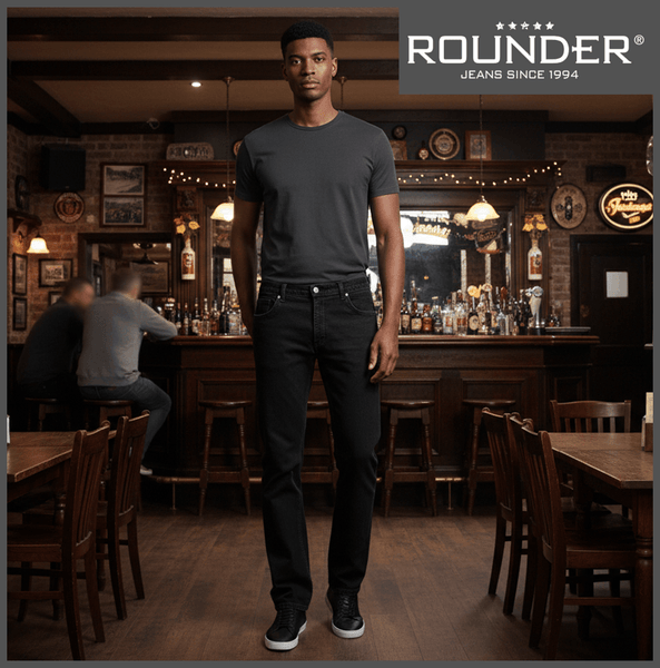 ROUNDER FALCO | Black | Stretch Denim | Regular Straight | Jeans Hose | HERREN
