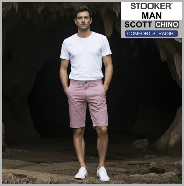 Stooker SCOTT CHINO | Herren | Rose | COMFORT STRAIGHT FIT | Bermuda-Hose | vor Höhle