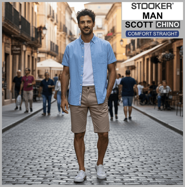 Stooker SCOTT CHINO | Herren | Sand | COMFORT STRAIGHT FIT | Bermuda-Hose | in belebter Gasse
