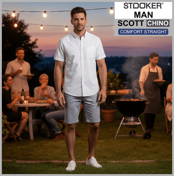 Stooker SCOTT CHINO | Herren | Silvergrey | COMFORT STRAIGHT FIT | Bermuda-Hose | vor Grillparty