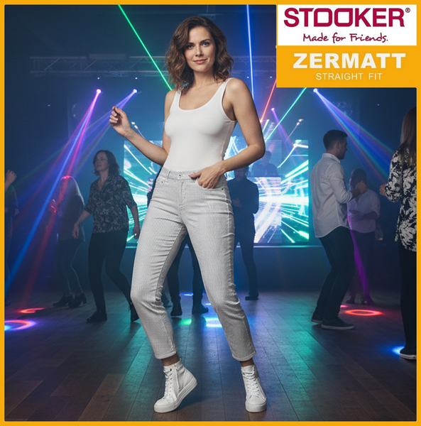 STOOKER ZERMATT | Printed Blue Stripe | Stretch Jeans | Straight Slim Fit | Damen