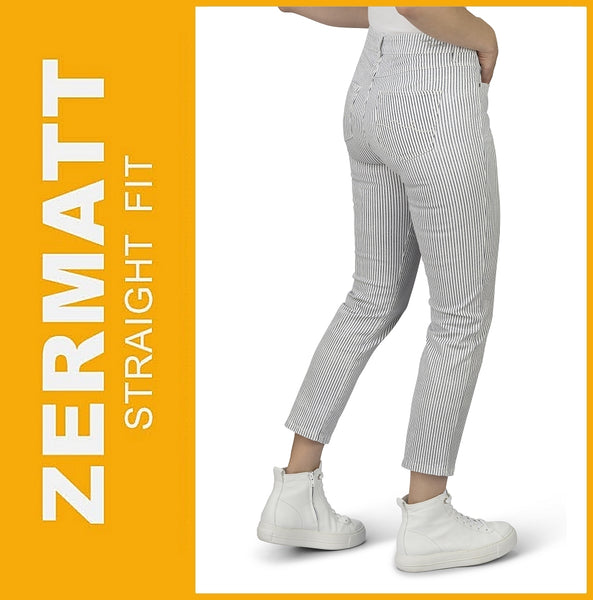 STOOKER ZERMATT | Printed Blue Stripe | Stretch Jeans | Straight Slim Fit | Damen