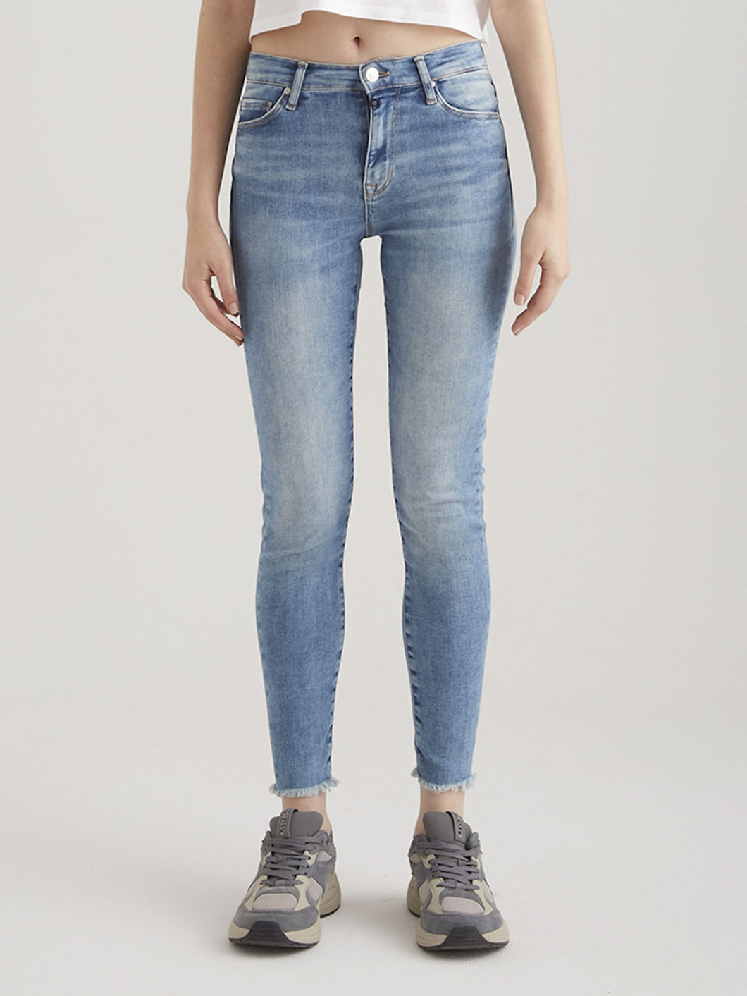 High Waist Skinny Jeans Lina - Blue Fringe