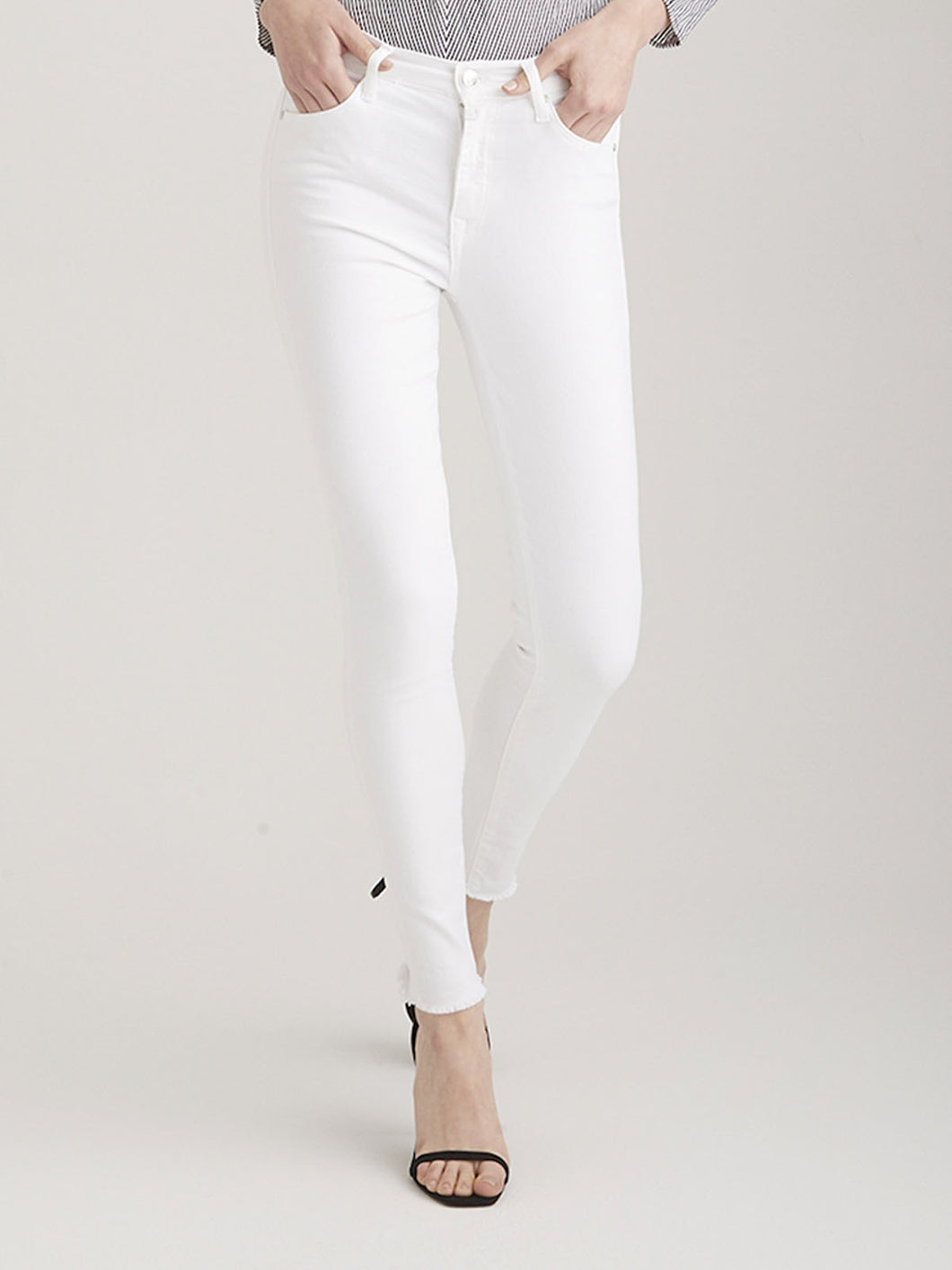 High Waist Skinny Lina Jeans - White Fringe