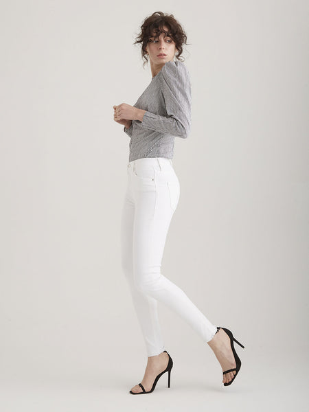 High Waist Skinny Lina Jeans - White Fringe